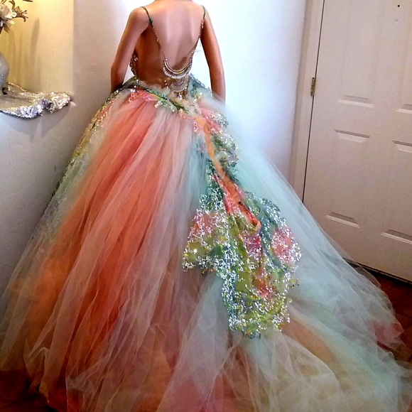 "CINDLE" Sequin Tie Dye Rainbow Wedding Ballgown Set - Picture 4 of 16